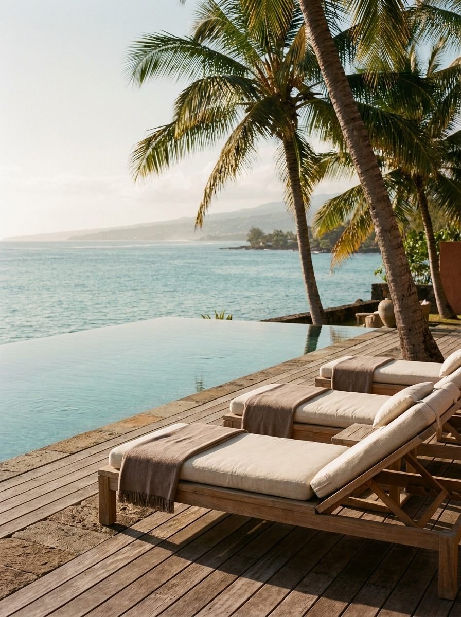Piscine à débordement d'une villa face à l'océan