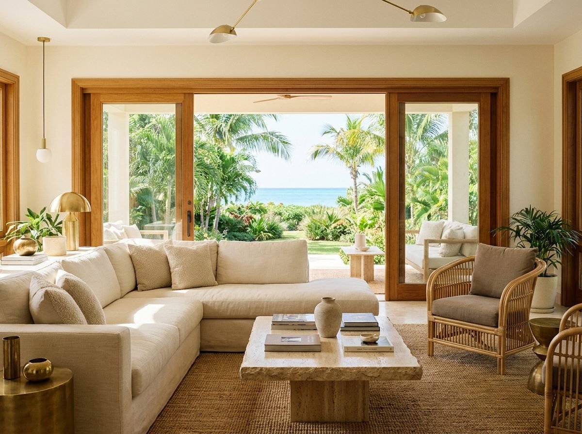 Salon lumineux d'une villa tropicale